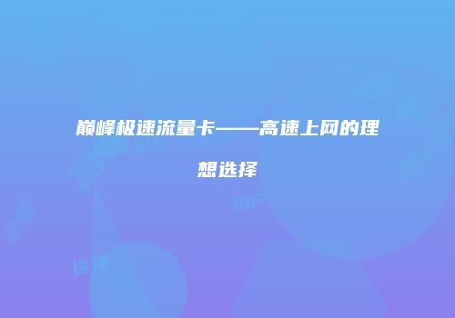 巅峰极速流量卡——高速上网的理想选择