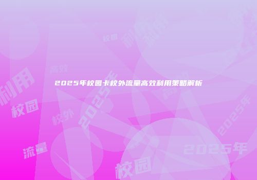 2025年校园卡校外流量高效利用策略解析
