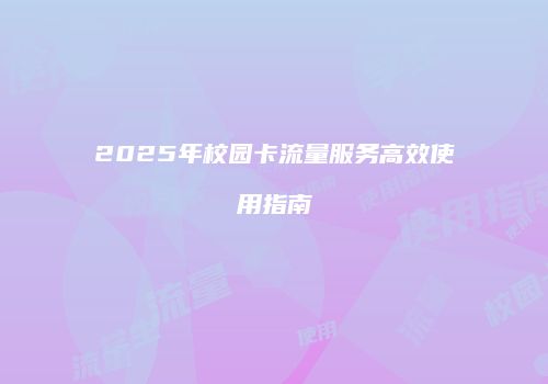 2025年校园卡流量服务高效使用指南