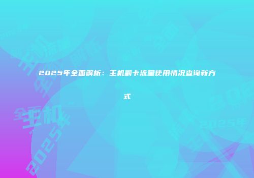 2025年全面解析：主机副卡流量使用情况查询新方式