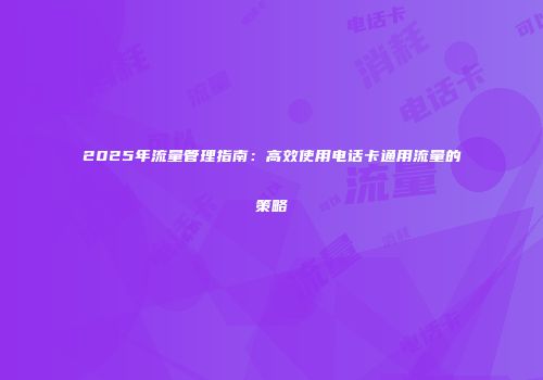 2025年流量管理指南：高效使用电话卡通用流量的策略