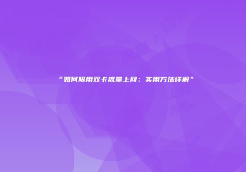 “如何限用双卡流量上网：实用方法详解”