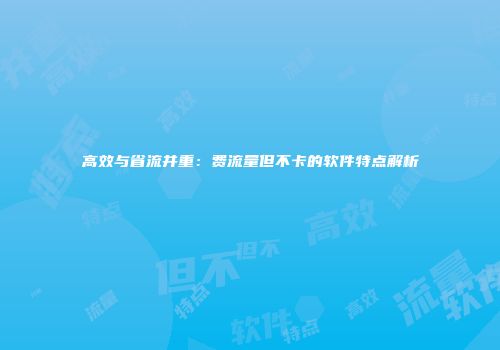 高效与省流并重：费流量但不卡的软件特点解析