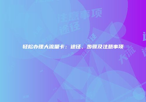 轻松办理大流量卡:途径、步骤及注意事项