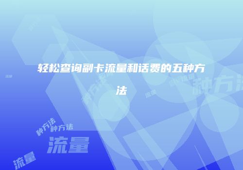 轻松查询副卡流量和话费的五种方法