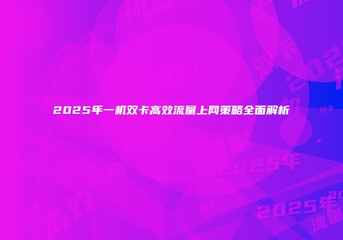 2025年一机双卡高效流量上网策略全面解析