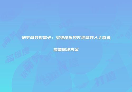 纳亨商务流量卡：多维度优势打造商务人士首选流量解决方案