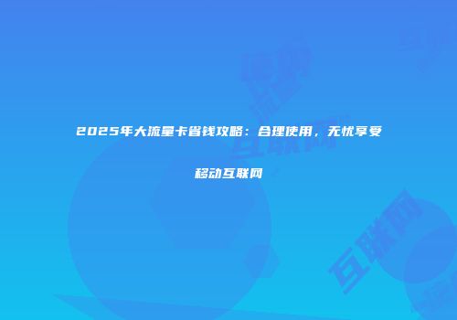 2025年大流量卡省钱攻略:合理使用,无忧享受移动互联网