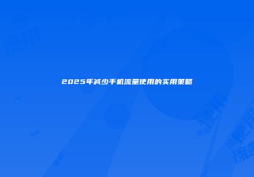 2025年减少手机流量使用的实用策略