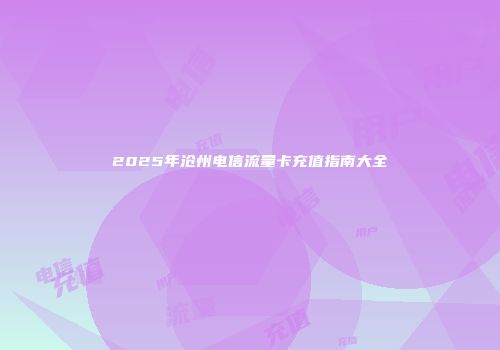 2025年沧州电信流量卡充值指南大全