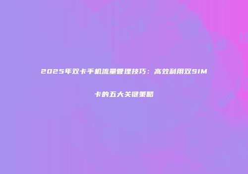 2025年双卡手机流量管理技巧:高效利用双SIM卡的五大关键策略