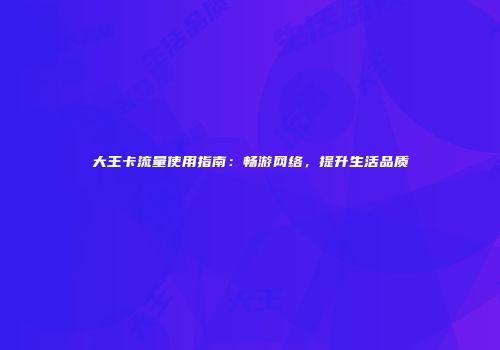 大王卡流量使用指南:畅游网络,提升生活品质