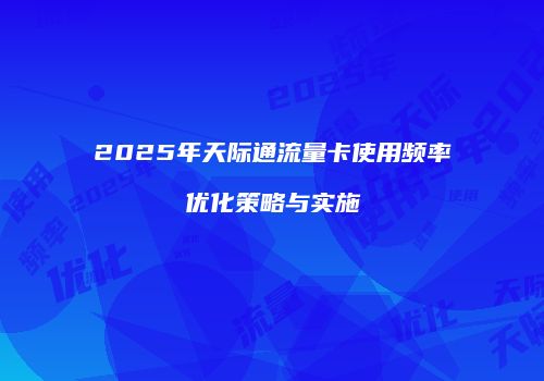2025年天际通流量卡使用频率优化策略与实施