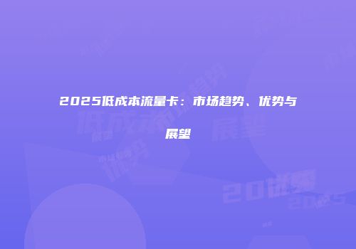 2025低成本流量卡：市场趋势、优势与展望