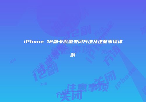 iPhone 12副卡流量关闭方法及注意事项详解